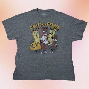 Sausage Party XL Gray Grey Graphic T-Shirt Novelty Funny Cartoon Taco Hotdog